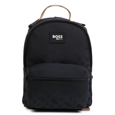 BOSS Backpack o mochila para niño y adolescente all over color negro pequeño logo blanco al frente